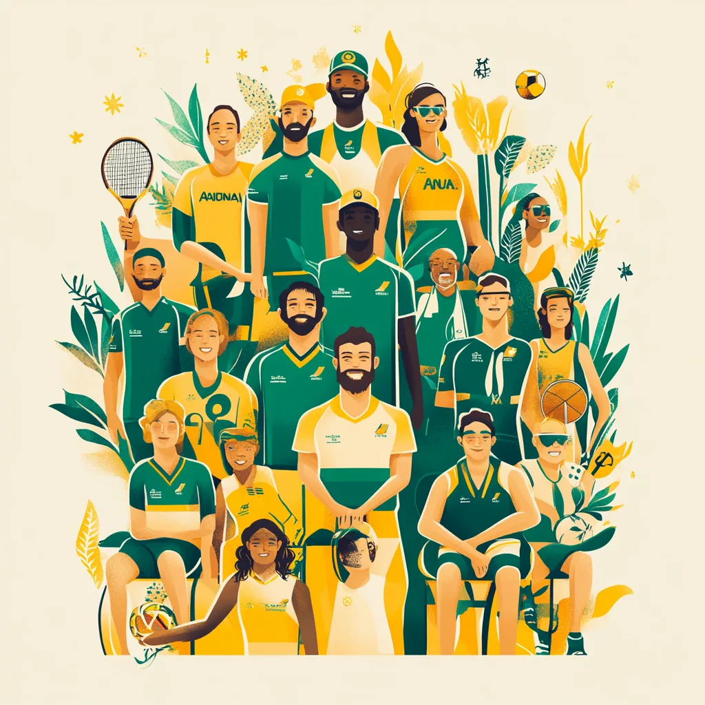 A colourful illustration of Australian athletes