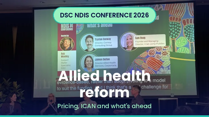 A conference slide titled Allied health reform: Pricing, ICAN and what’s ahead