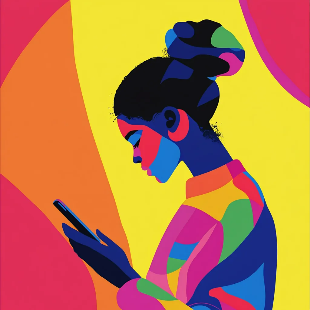 Colourful illustration of a person looking at a phone