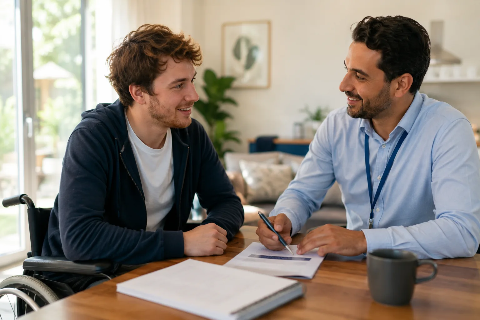 Two people looking at paperwork together