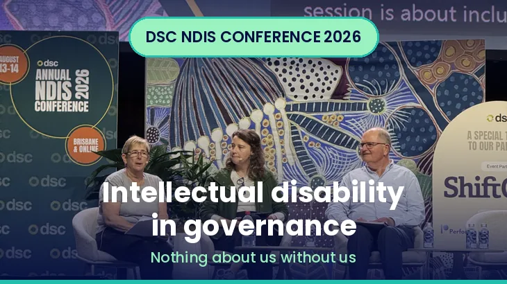 Historical conference graphic: Intellectual disability in governance, nothing about us without us