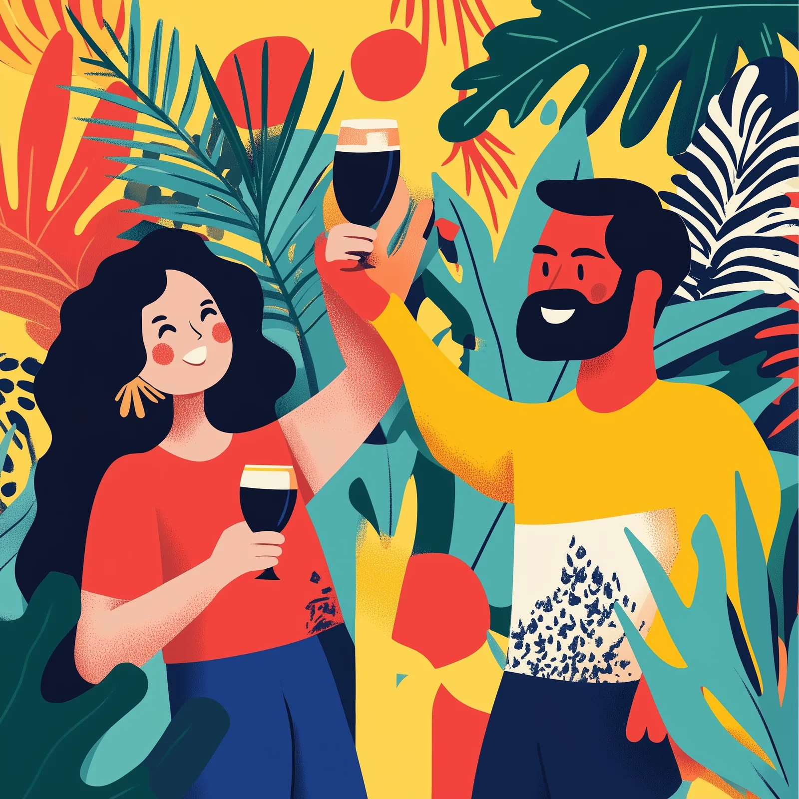 A colourful illustration of three people celebrating