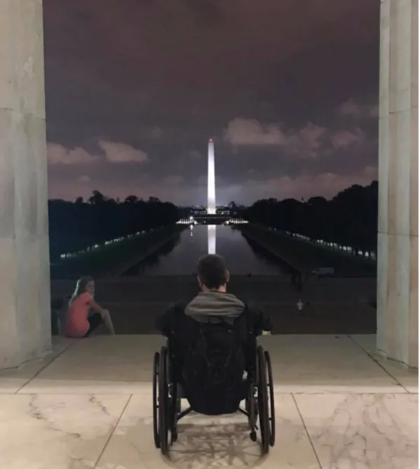 Todd looking towards the Lincoln Memorial at night