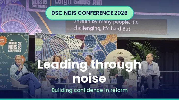 Conference slide titled Leading through noise: building confidence in reform
