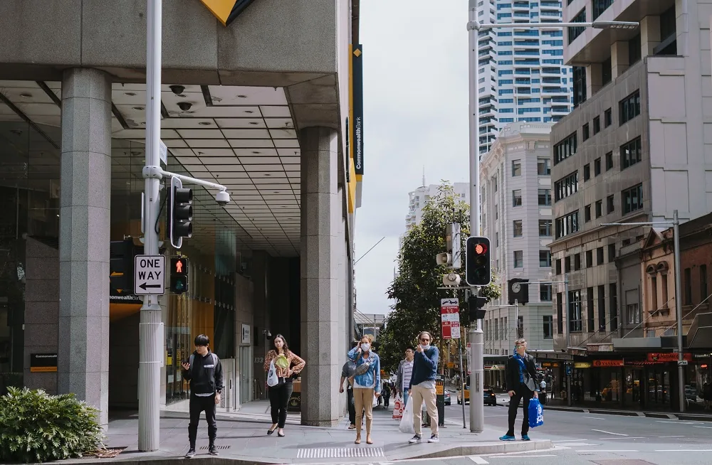People walking along a city street