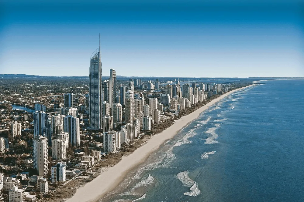 Gold Coast beachfront and high-rise buildings viewed from above