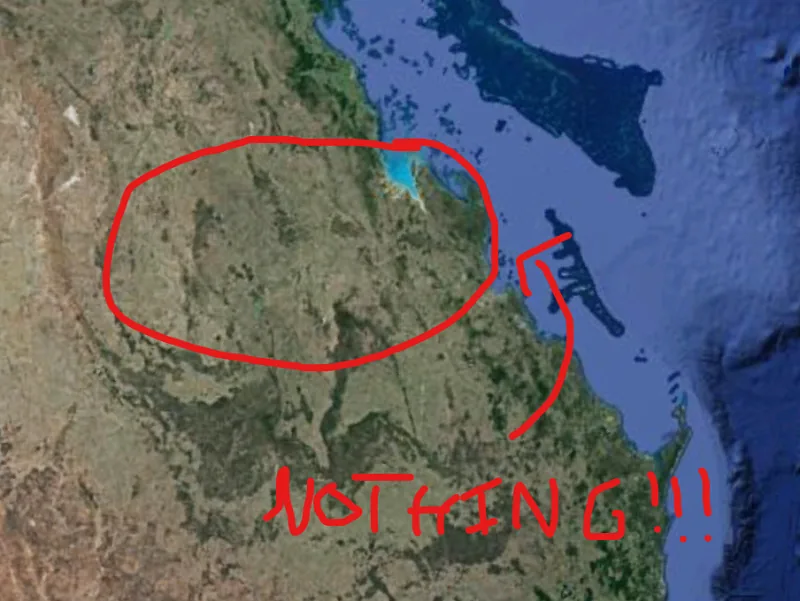 A map of Central Queensland with 'Nothing! written in text.