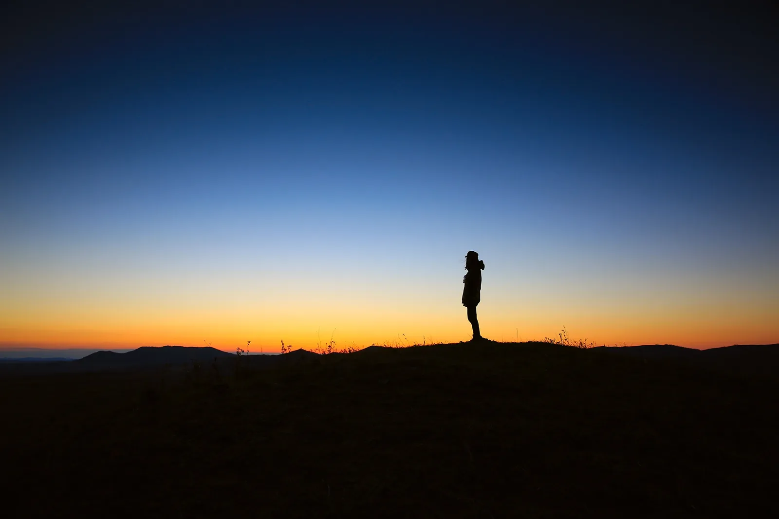 A person standing in silhouette against a sunset