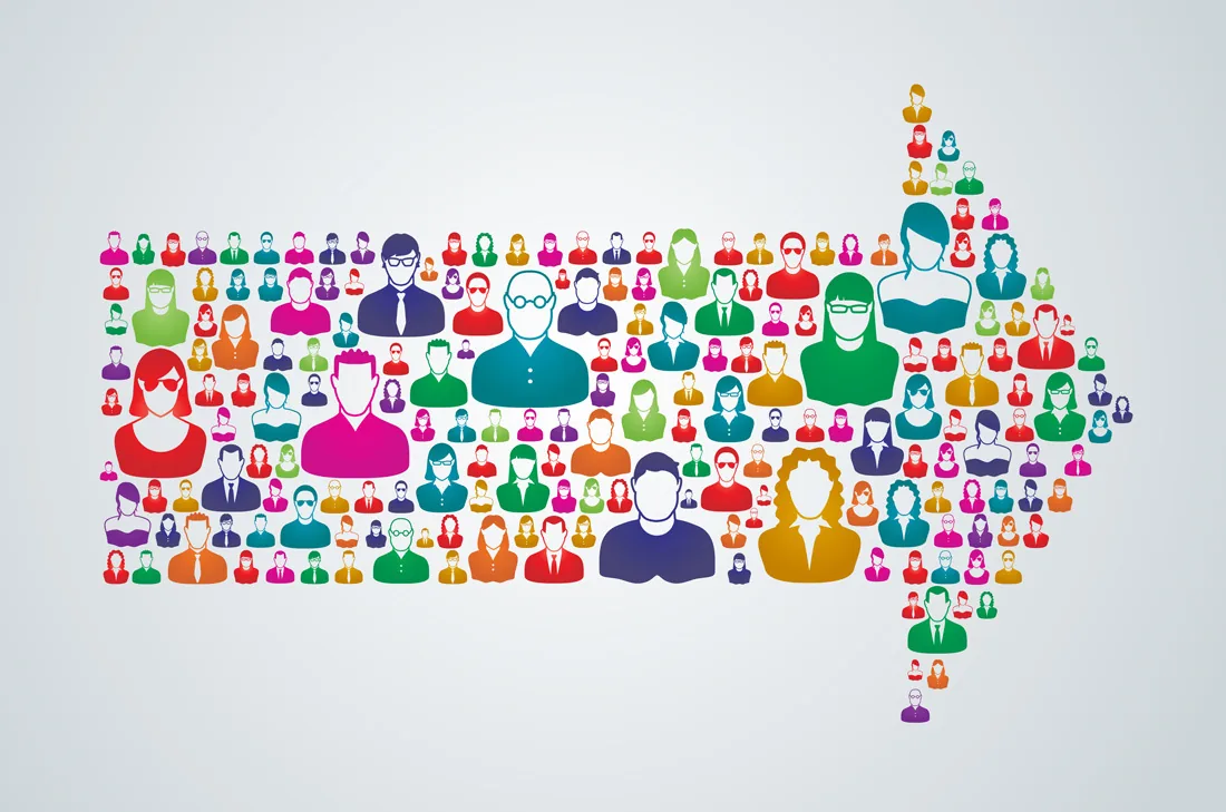 An illustration of Australia formed from colourful people