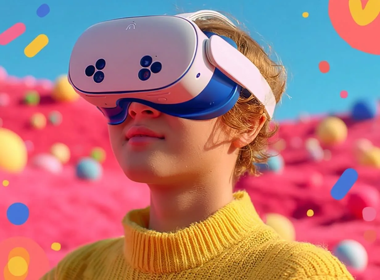 Illustration of a young person wearing a virtual-reality headset
