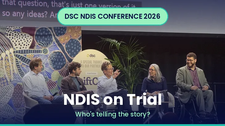 Conference slide titled NDIS on Trial: who’s telling the story and why it matters